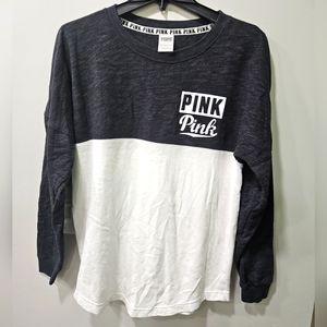 EUC Pink Victoria's Secret Colorblock T Shirt Sweatshirt Small S Heathered Gray